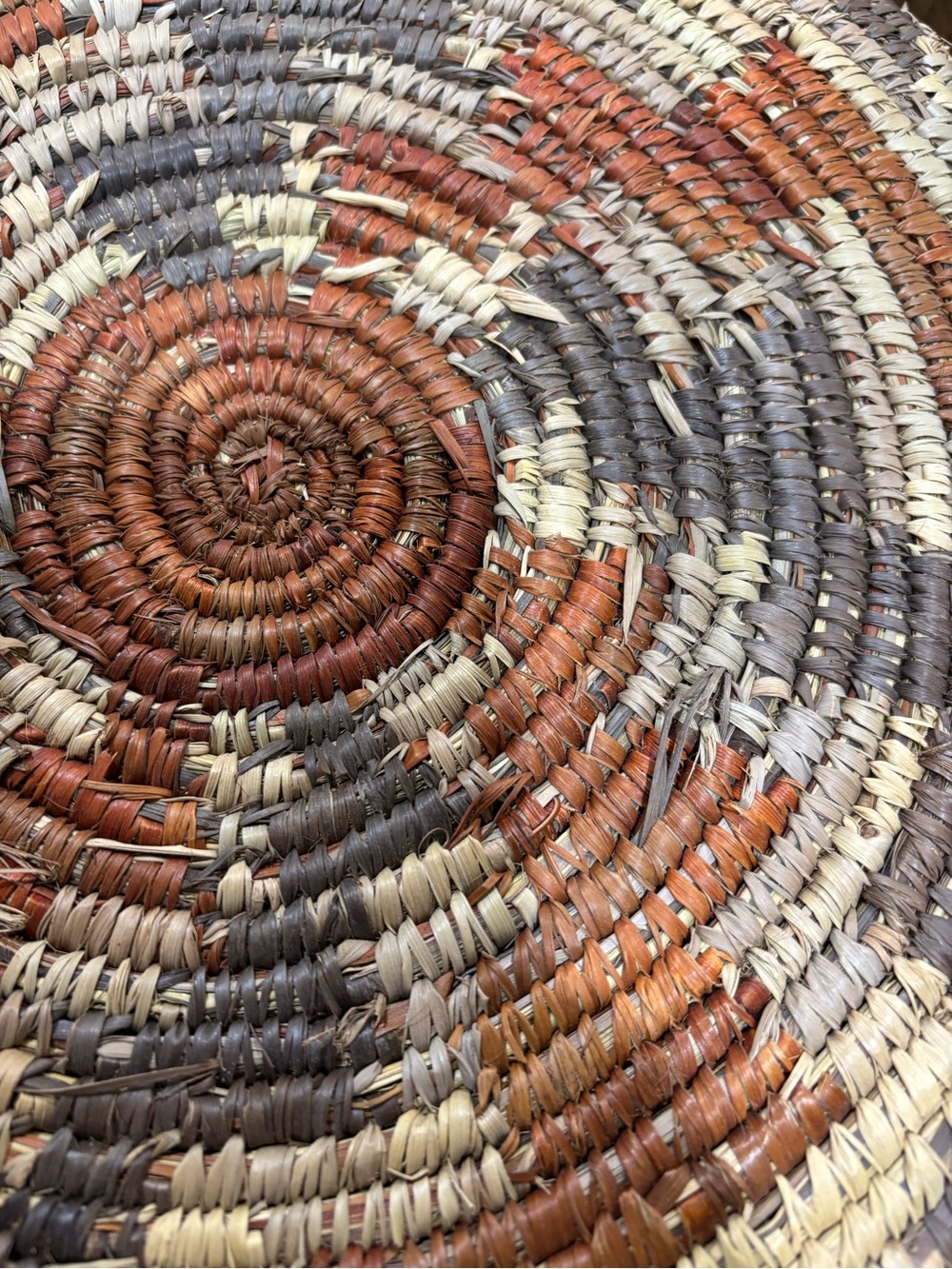 Handwoven Decorative Round Basket Tray - Natural Cream, Rust & Gray - Picture 7 of 8